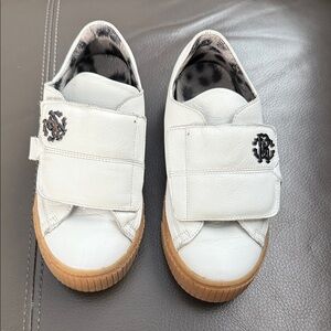 Roberto Cavalli White Leather Shoes with Tan Soles